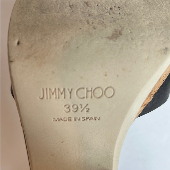Jimmy Choo Gold, Black and Cream Platform Shoes with Cork Heel - Picture 7 of 12